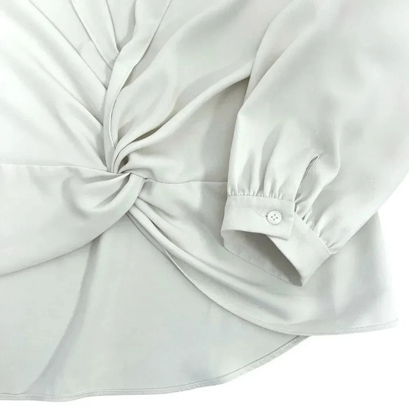 Amanda Uprichard Keely Twist Front Long Sleeve Crepe Blouse Ivory White Revolve - Picture 7 of 10